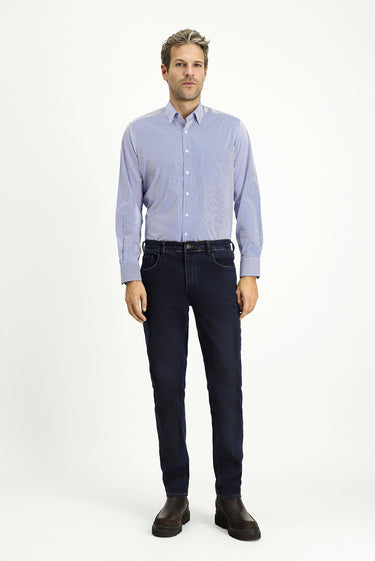 Açık Lacivert Uzun Kol Klasik Çizgili Pamuk Gömlek