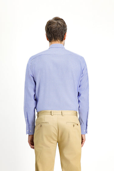 Açık Lacivert Uzun Kol Klasik Ekose Pamuk Gömlek