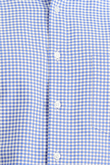 Açık Lacivert Uzun Kol Klasik Ekose Pamuk Gömlek