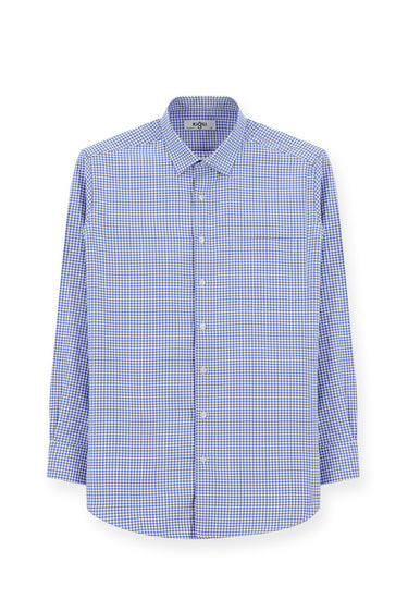 Açık Lacivert Uzun Kol Klasik Ekose Pamuk Gömlek