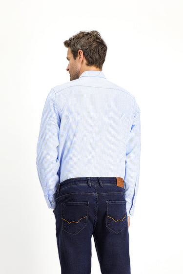 Mavi Uzun Kol Klasik Ekose Pamuk Gömlek
