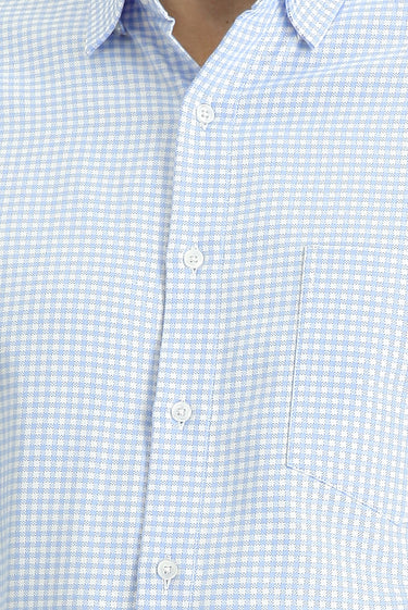 Mavi Uzun Kol Klasik Ekose Pamuk Gömlek