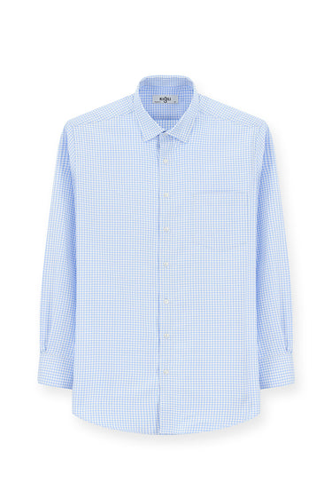 Mavi Uzun Kol Klasik Ekose Pamuk Gömlek