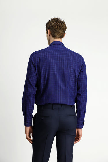 Orta Lacivert Uzun Kol Klasik Cepli Ekose Pamuk Gömlek