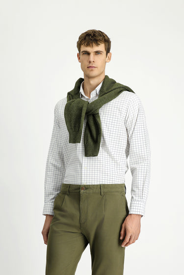 Orta Gri Uzun Kol Klasik Cepli Ekose Pamuk Gömlek