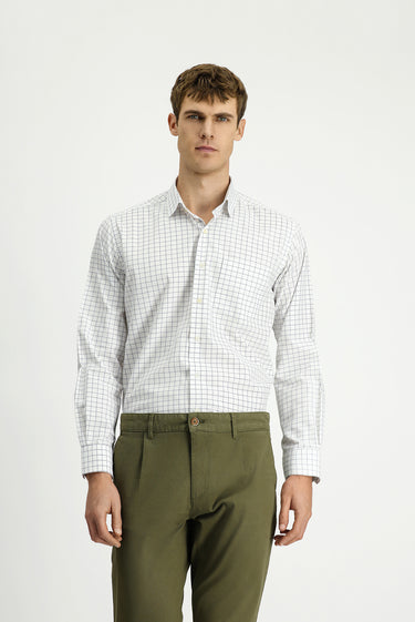 Orta Gri Uzun Kol Klasik Cepli Ekose Pamuk Gömlek