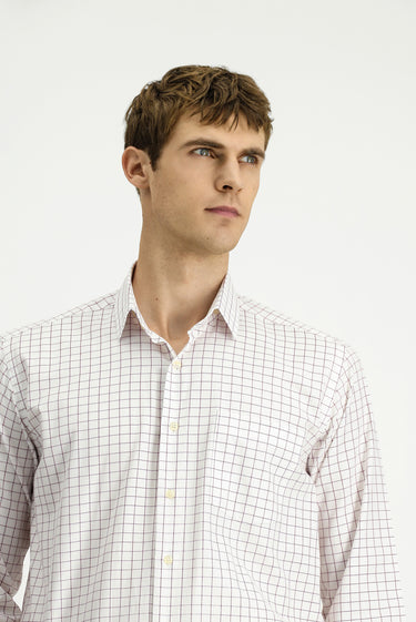 Koyu Kırmızı Uzun Kol Klasik Cepli Ekose Pamuk Gömlek