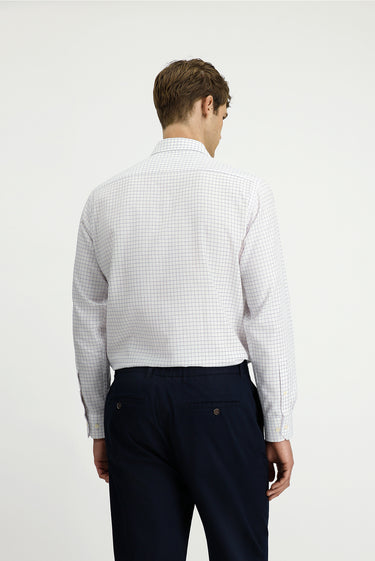Beyaz Uzun Kol Regular Fit Pamuk Ekose Gömlek