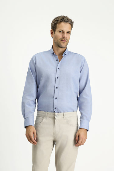 Mavi Uzun Kol Regular Fit Spor Pamuk Düğmeli Yaka Oxford Gömlek