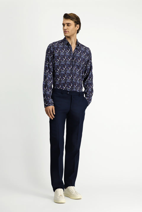 Dark Petrol Long Sleeve Regular Fit Sport Print Shirt
