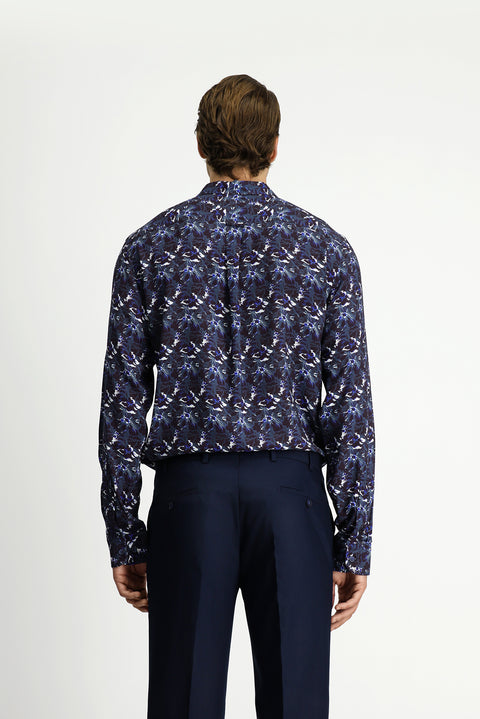 Dark Petrol Long Sleeve Regular Fit Sport Print Shirt