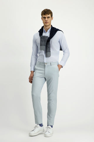 Açık Mavi Uzun Kol Slim Fit Dar Kesim Baskılı Pamuk Gömlek