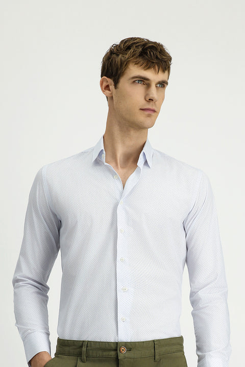 Uçuk Mavi Uzun Kol Slim Fit Dar Kesim Baskılı Pamuk Gömlek