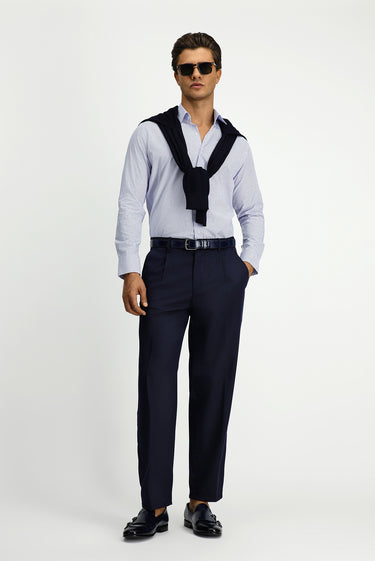 Koyu Mavi  Uzun Kol Slim Fit Dar Kesim Baskılı Pamuk Gömlek