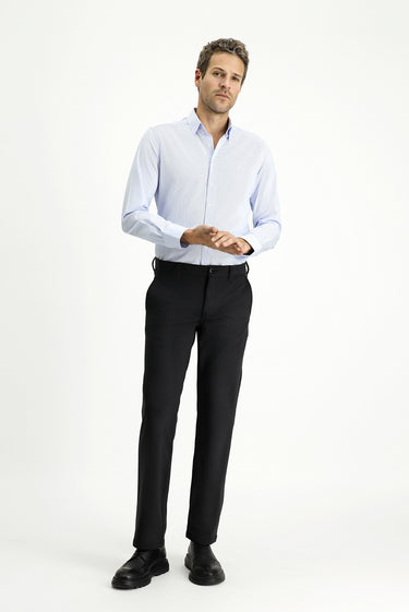 Mavi Uzun Kol Slim Fit Dar Kesim Klasik Çizgili Pamuk Gömlek