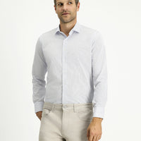 Beyaz Uzun Kol Slim Fit Dar Kesim Çizgili Pamuklu Klasik Non Iron Gömlek