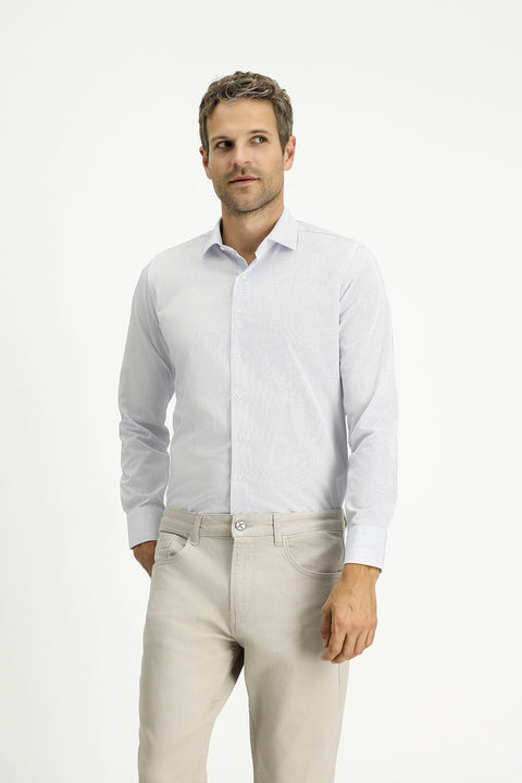 Beyaz Uzun Kol Slim Fit Dar Kesim Çizgili Pamuklu Klasik Non Iron Gömlek