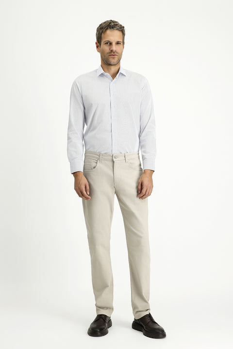 Beyaz Uzun Kol Slim Fit Dar Kesim Çizgili Pamuklu Klasik Non Iron Gömlek