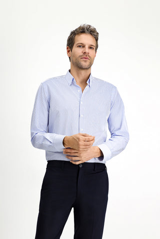 Mavi Uzun Kol Slim Fit Dar Kesim Klasik Ekose Pamuk Gömlek