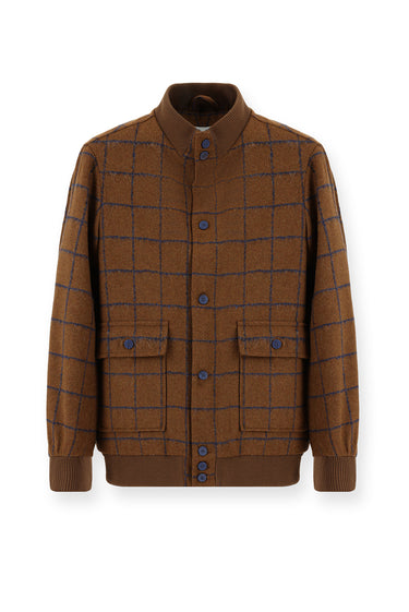 Taba Slim Fit Dar Kesim Kareli Yünlü Bomber Ceket Mont