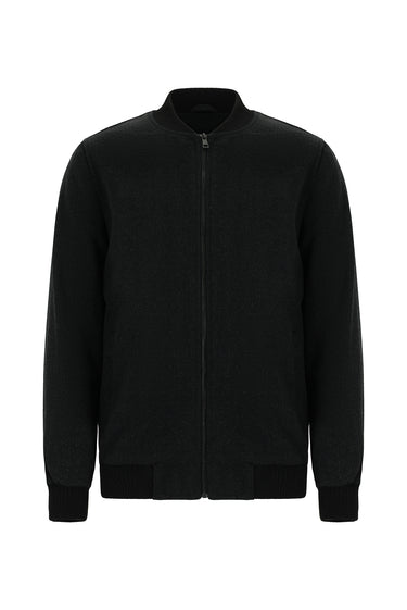 Siyah Mevsimlik Spor Yünlü Bomber Ceket Mont