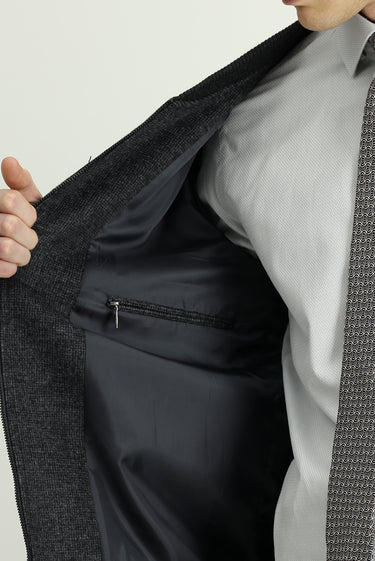 Koyu Antrasit Mevsimlik Spor Yünlü Bomber Ceket Mont