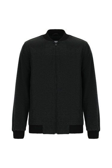 Siyah Spor Yünlü Bomber Ceket Mont