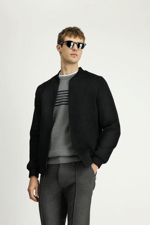Dark Anthracite Sport Wool Bomber Jacket
