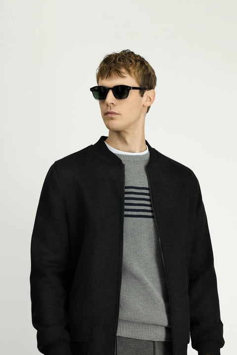 Dark Anthracite Sport Wool Bomber Jacket