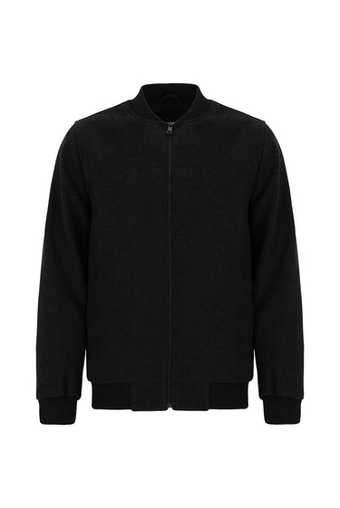 Koyu Antrasit Spor Yünlü Bomber Ceket Mont