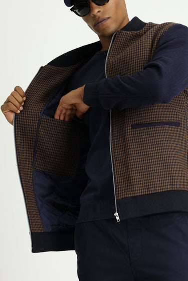 Koyu Lacivert Mevsimlik Slim Fit Dar Kesim Kazayağı Spor Yünlü Bomber Ceket Mont