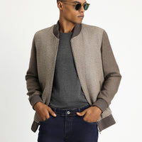 Koyu Vizon Slim Fit Dar Kesim Kazayağı Spor Yünlü Bomber Ceket Mont