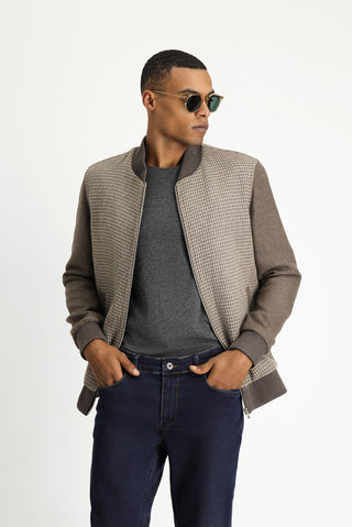 Koyu Vizon Slim Fit Dar Kesim Kazayağı Spor Yünlü Bomber Ceket Mont