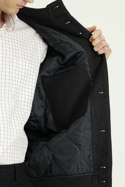 Koyu Antrasit Slim Fit Dar Kesim Mevsimlik Spor Bomber Ceket Mont