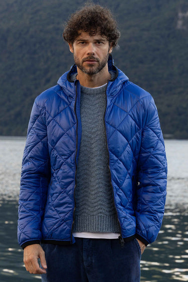 Saks Mavi Kapüşonlu Kapitone Spor Mont