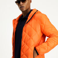 Medium Orange Hooded Quilted Sport Jacket