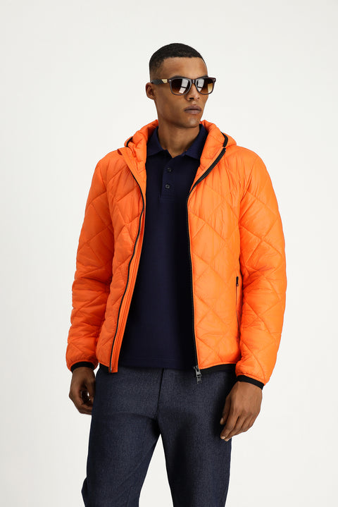 Medium Orange Hooded Quilted Sport Jacket