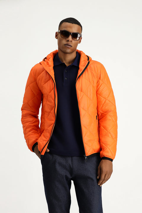 Medium Orange Hooded Quilted Sport Jacket