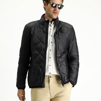 Black Stand Collar Zip-Up Pocket Windproof Quilted Sport Jacket