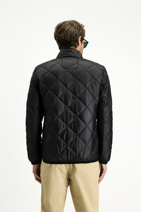 Black Stand Collar Zip-Up Pocket Windproof Quilted Sport Jacket