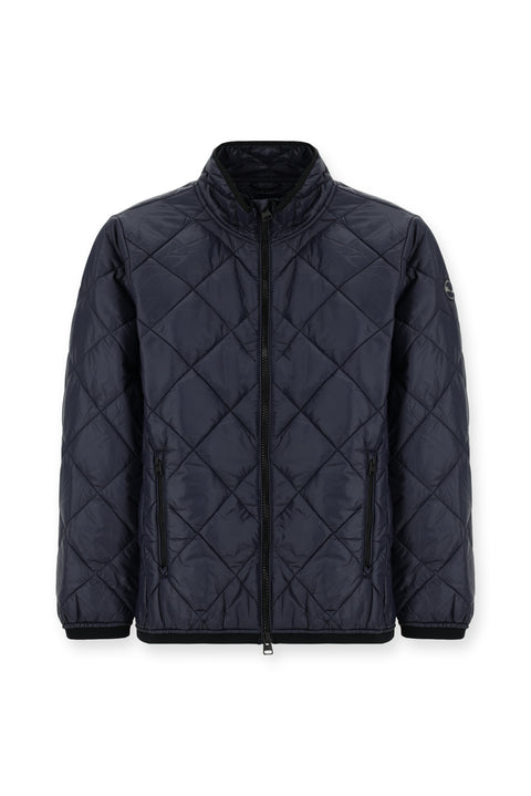 Dark Navy Stand Collar Windproof Quilted Sport Jacket with Zipper and Pockets