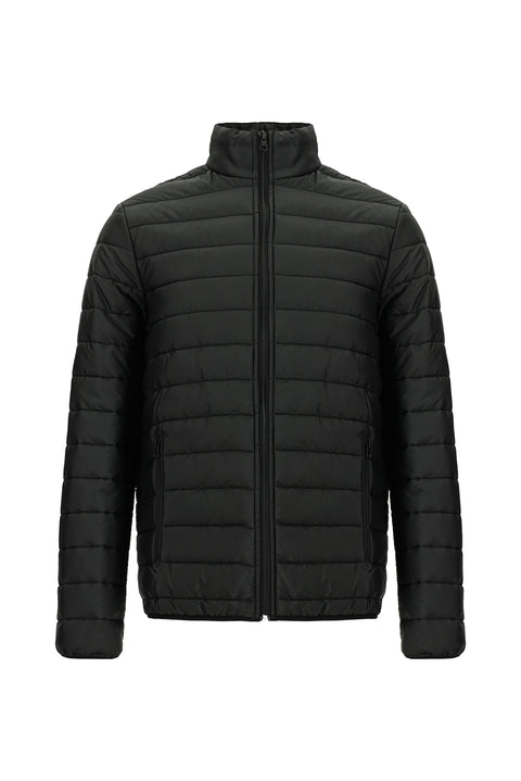 Black Stand Collar Zip-Up Pocket Windproof Warm Quilted Sport Jacket