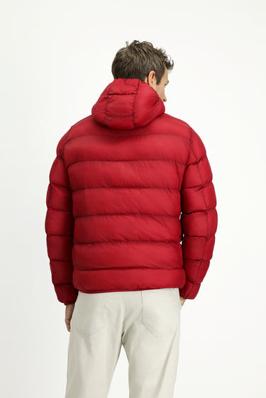 Koyu Kırmızı Kapüşonlu Çantalı Spor Şişme Mont