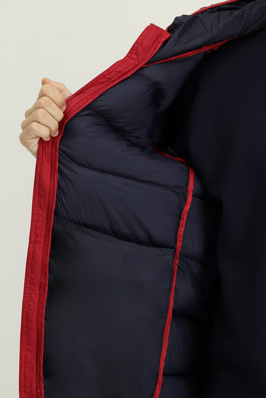 Koyu Kırmızı Kapüşonlu Çantalı Spor Şişme Mont