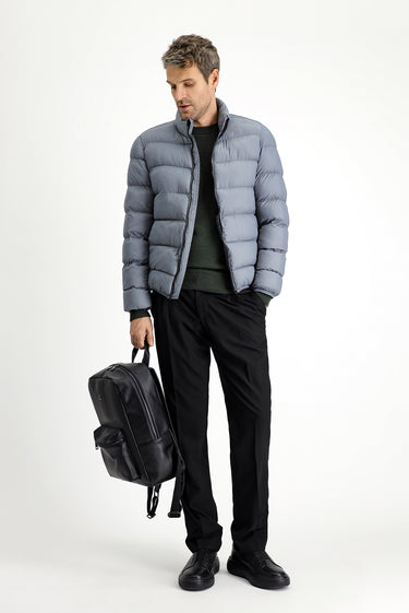 Açık Gri Çantalı Spor Şişme Mont