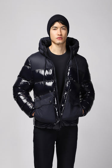 Koyu Lacivert Kapüşonlu Kapitone Spor Şişme Mont