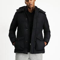 Black Slim Fit Narrow Cut Hooded Windproof Sport Puffer Jacket with Pockets