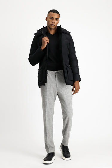 Siyah Slim Fit Dar Kesim Kapüşonlu Spor Şişme Mont