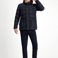 Koyu Lacivert Slim Fit Dar Kesim Kapüşonlu Spor Şişme Mont