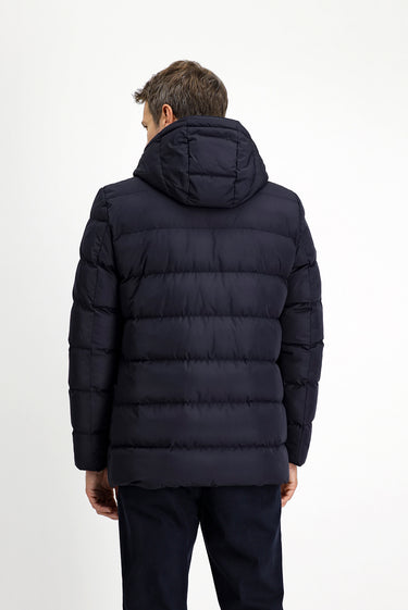 Koyu Lacivert Slim Fit Dar Kesim Kapüşonlu Spor Şişme Mont